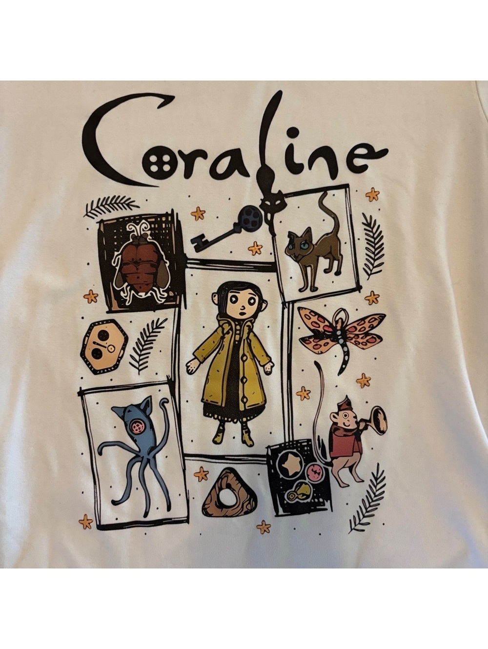 Coraline Graphic T Shirt White Movie Cartoon Embroidered Back Print Unisex